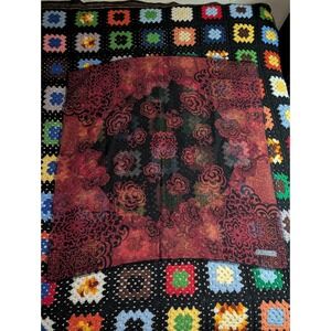 Casca for Magid Fine Wool Scarf Red Rose Abstract Geometric Fringed 33.5" Inch